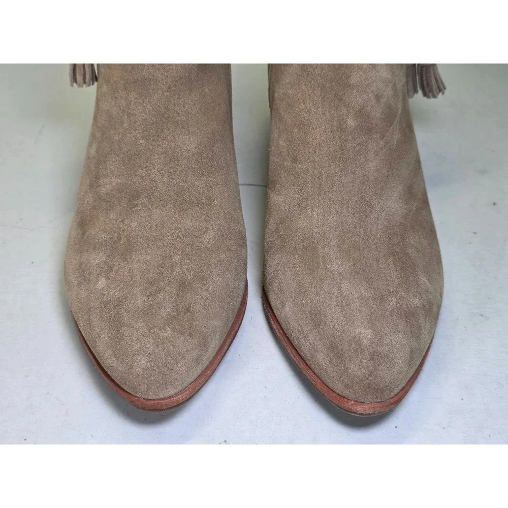 Hush Puppies Women's Ankle Boots Size 8 Brown Beige Suede Shoes Heel Zip Tassel‎